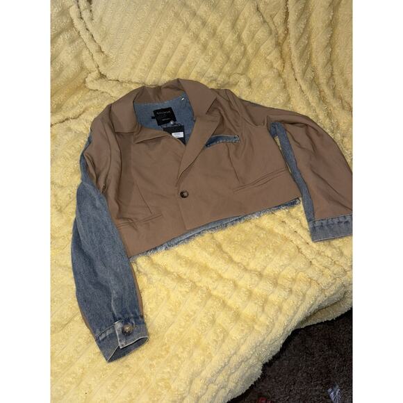Women’s Balboa Patchwork Mixed Fabric Blazer Cropped Denim Look Fabric Large - Picture 1 of 11